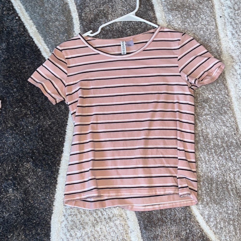 H&M- Pink Top with Black and White Stripes